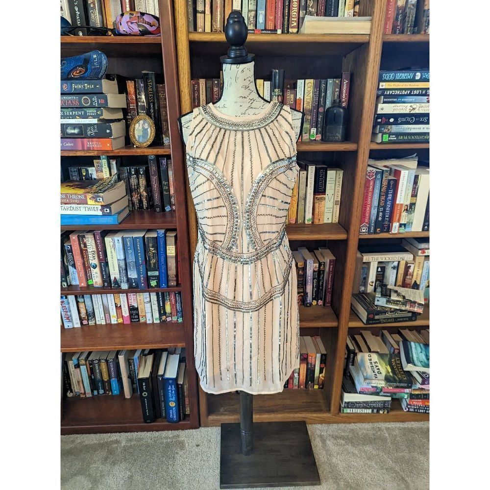 VENUS retro 20s beaded cocktail dress pink sz large nwt